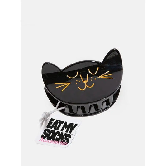 Pince à cheveux chat noire en acétate, visage doré, idée cadeau originale