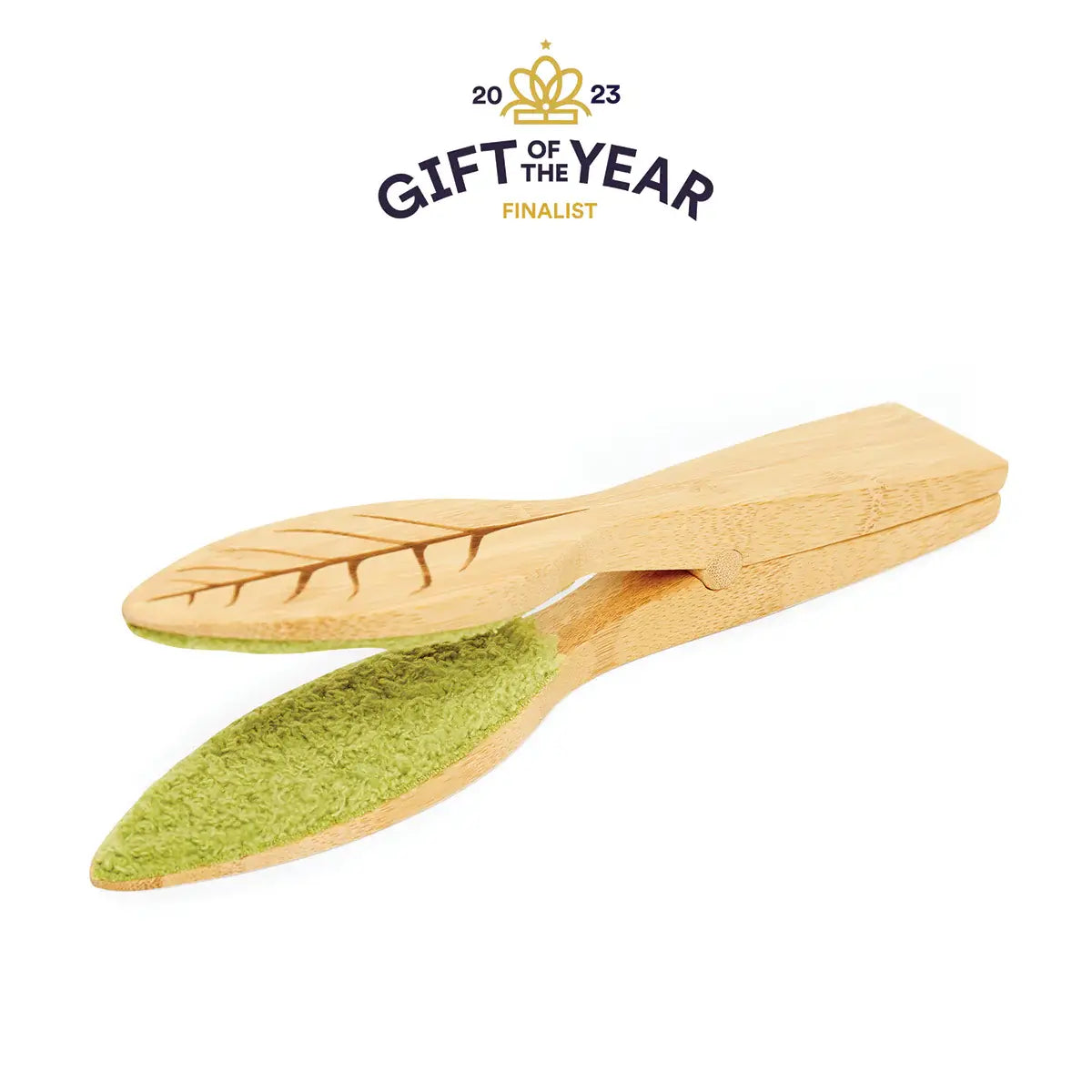 Pinces à nettoyer les feuilles en bambou brun clair, forme feuille, intérieur vert texturé pour bien-être végétal