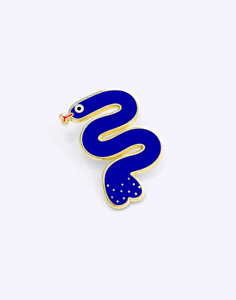 Épinglette serpent émaillé bleu, placage doré et points blancs