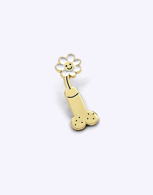Épingle émaillée placage doré daisy souriante au tige phallique, idée cadeau Pin’s whoopsy daisy
