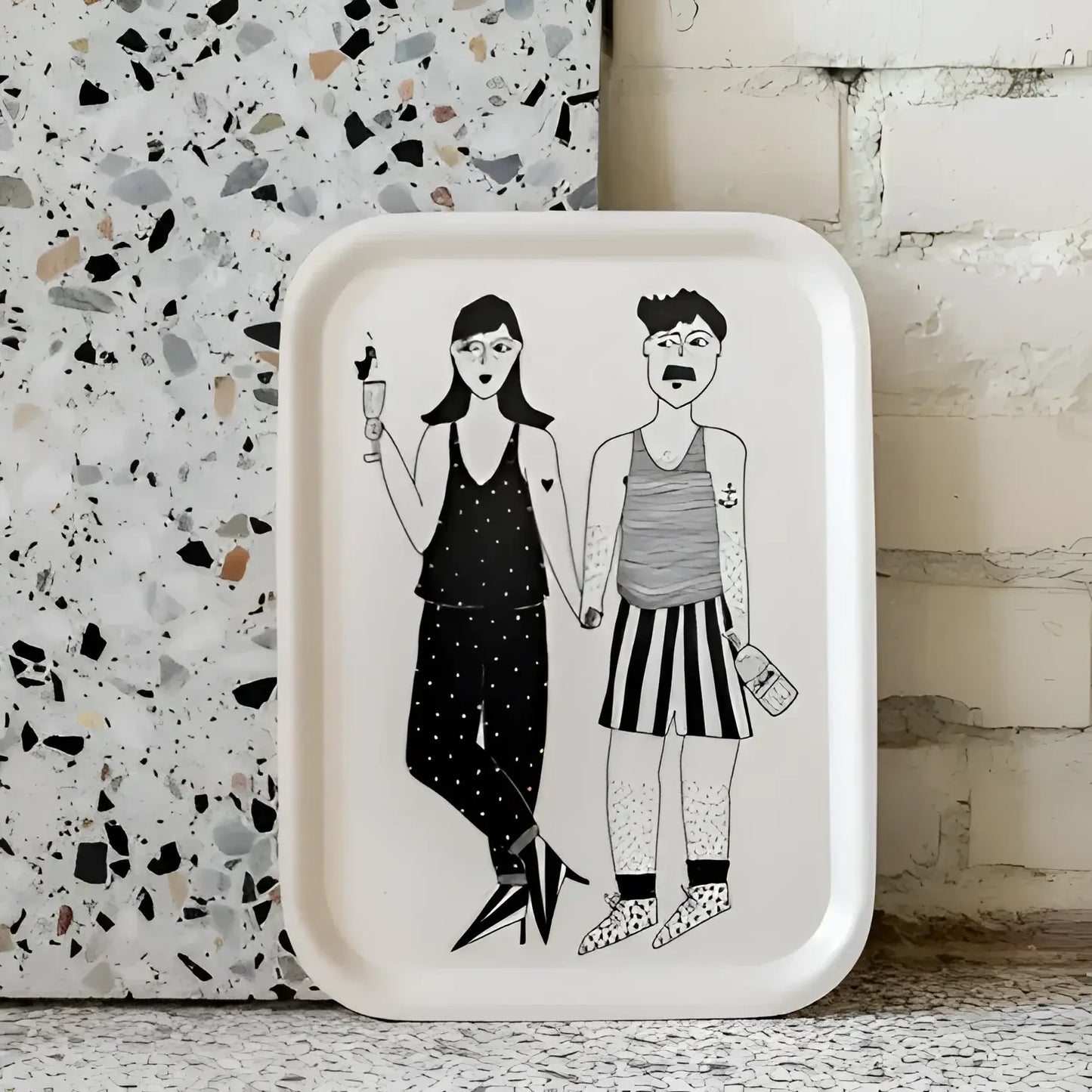 Plateau apéro couple avec illustration unique de deux personnes