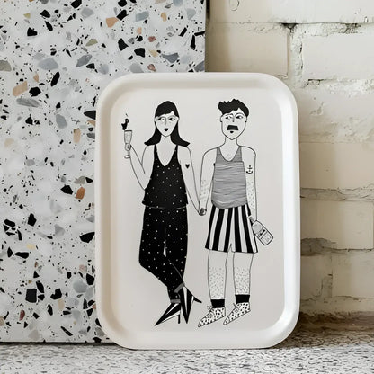 Plateau apéro couple avec illustration unique de deux personnes