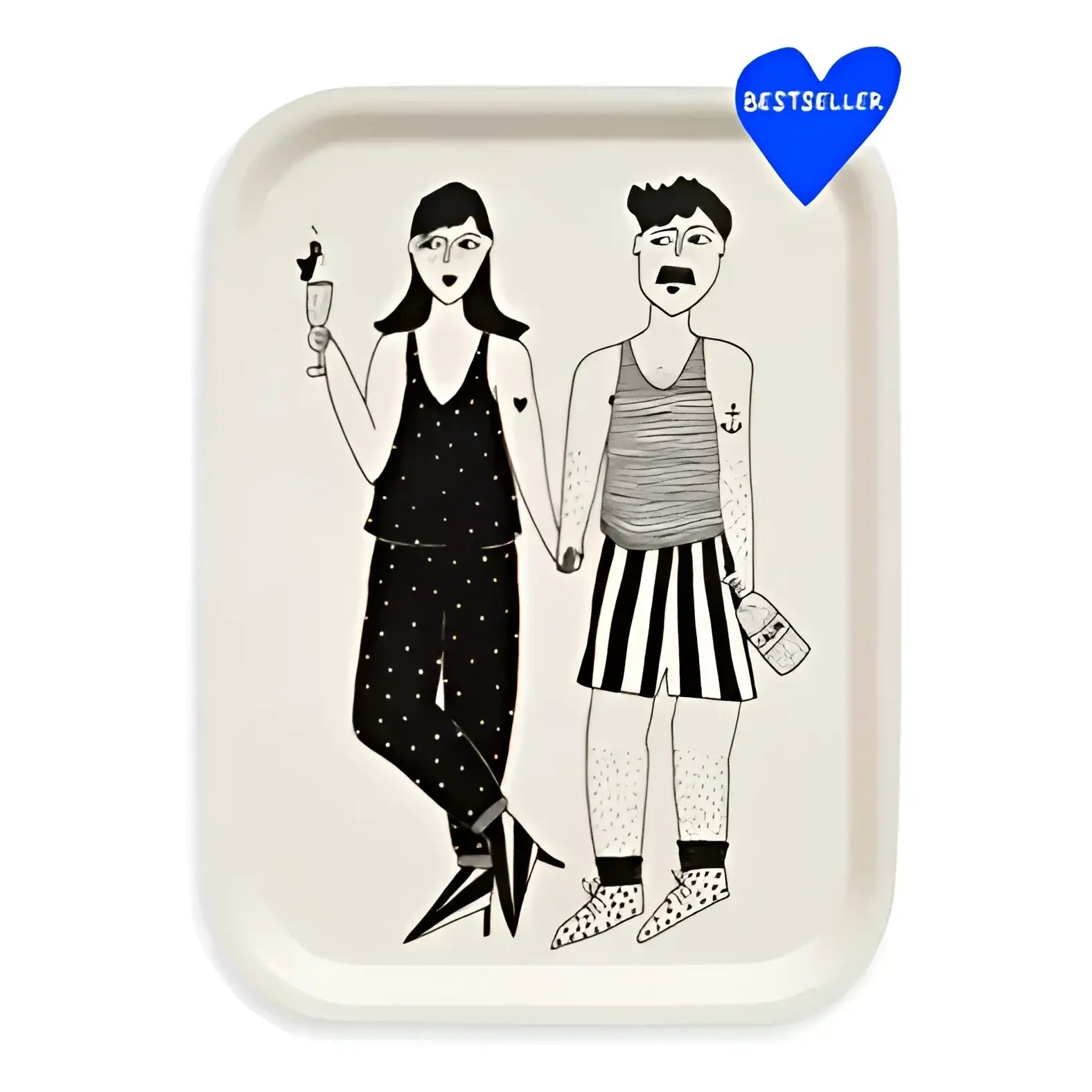 Plateau apéro couple avec illustration unique d’un duo main dans la main
