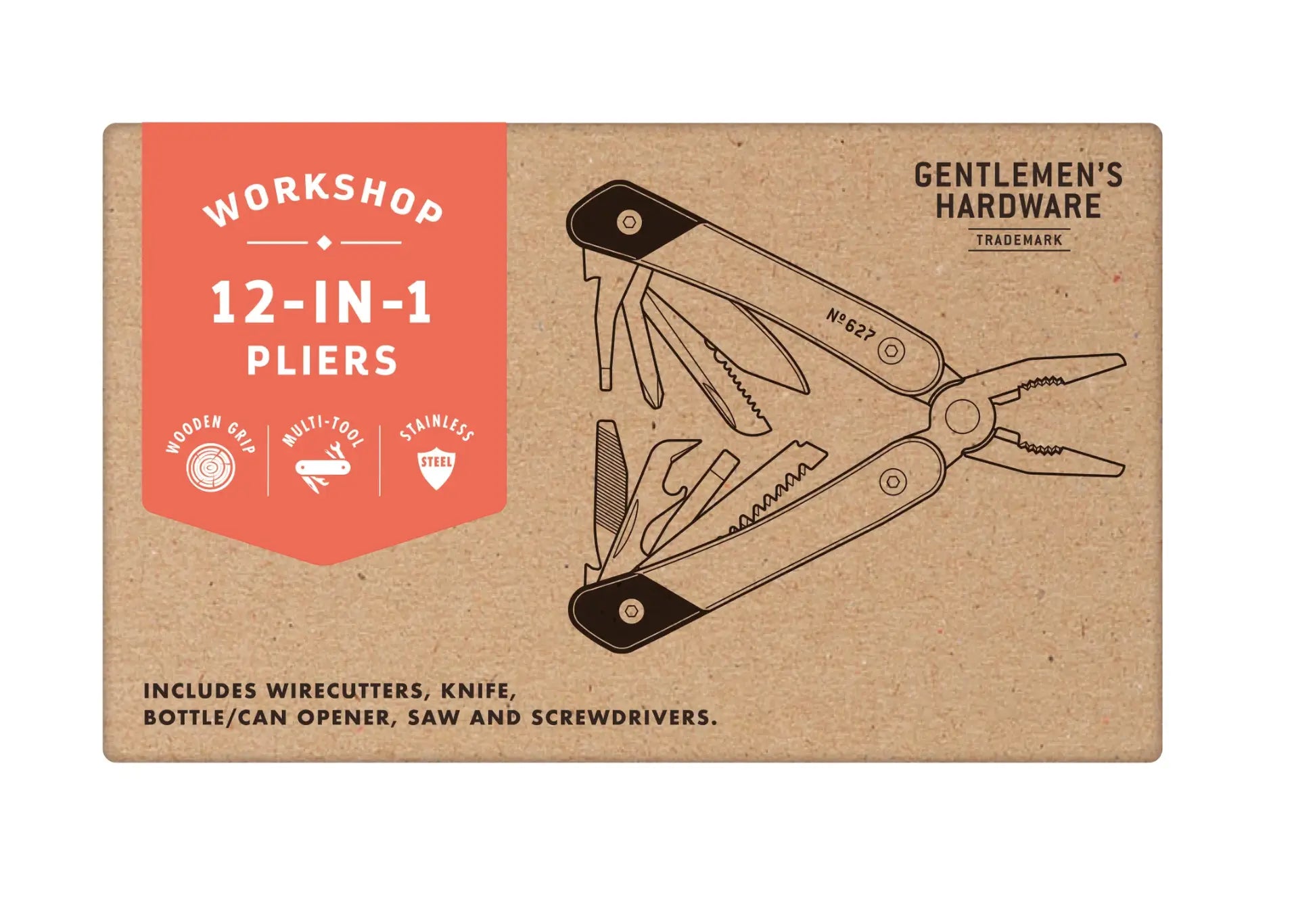 Pince multi-outil 12-en-1 Gentlemen’s Hardware, acier inoxydable et manche bois, conception robuste