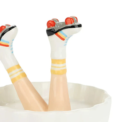 Figurine céramique Happy Legs Retro de jambes en patins à roulettes disco blancs