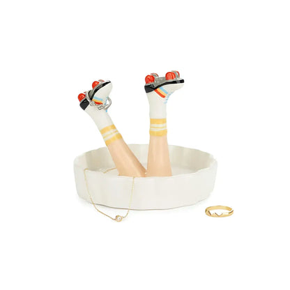 Assiette céramique Porte-Bagues Happy Legs Retro en forme de jambes aux patins à roulettes disco