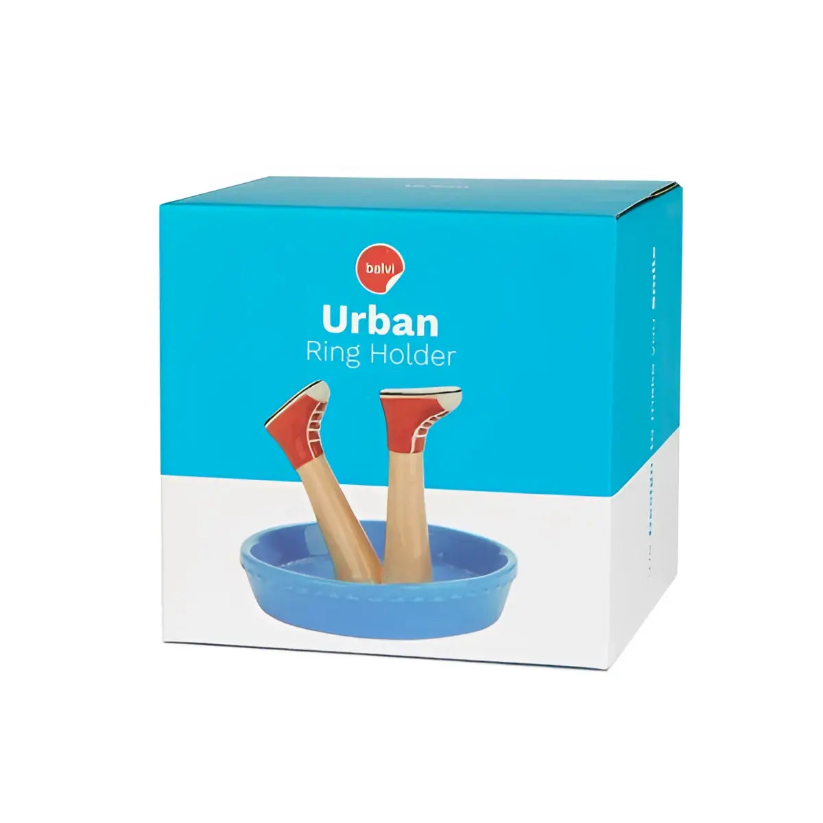 Porte-bagues Happy Legs Urban en céramique bleue, baignoire avec jambes bois et baskets rouges pour bijoux plus