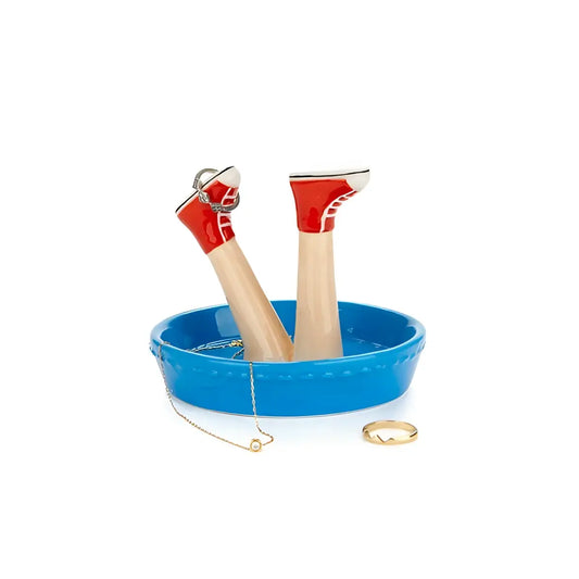 Porte-bagues Happy Legs Urban en céramique bleue, jambes avec baskets rouges pour bijoux plus