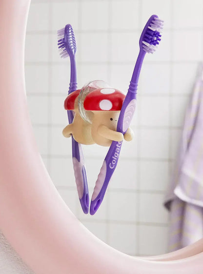 Porte-brosse à dents champignons rouge et beige mignon, avec 2 brosses violettes
