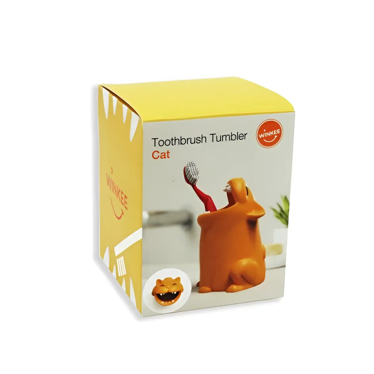 Porte-brosse à dents chat orange en céramique, compagnon félin humoristique avec brosse rouge