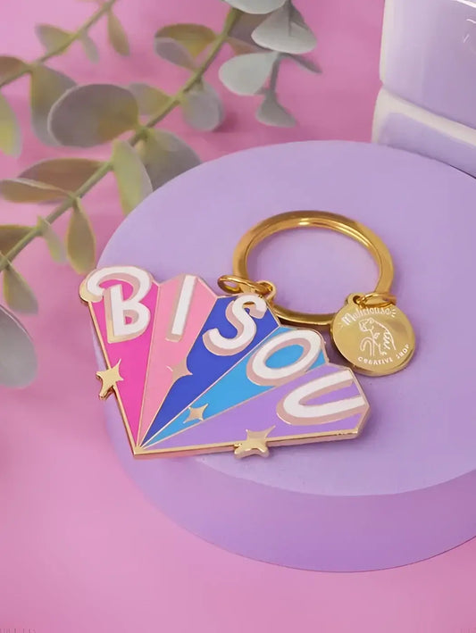 Porte-clé Bisou aux couleurs éclatantes et détails dorés