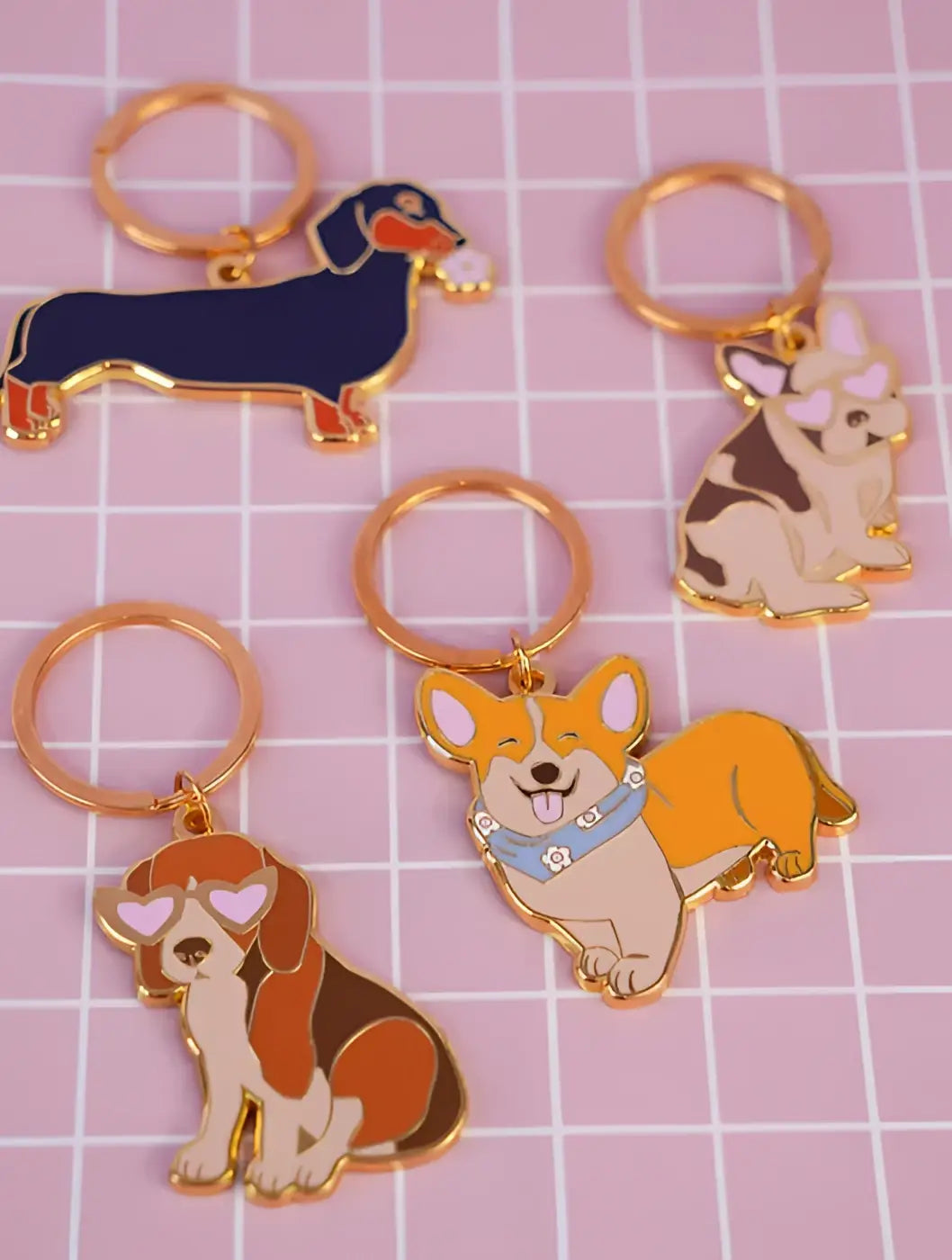 Porte-clé bouledogue français mignon en émail coloré