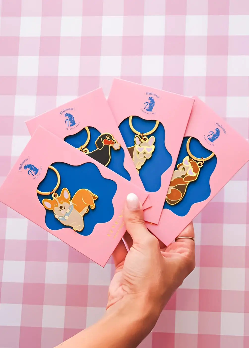 Porte-clé bouledogue français corgi rose mignon création pensée