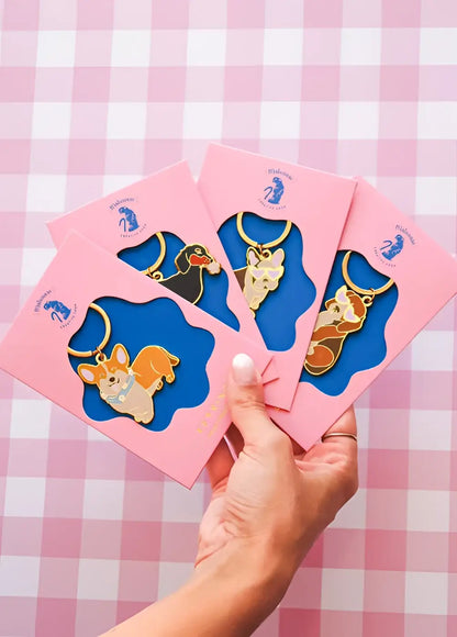 Porte-clé bouledogue français corgi rose mignon création pensée