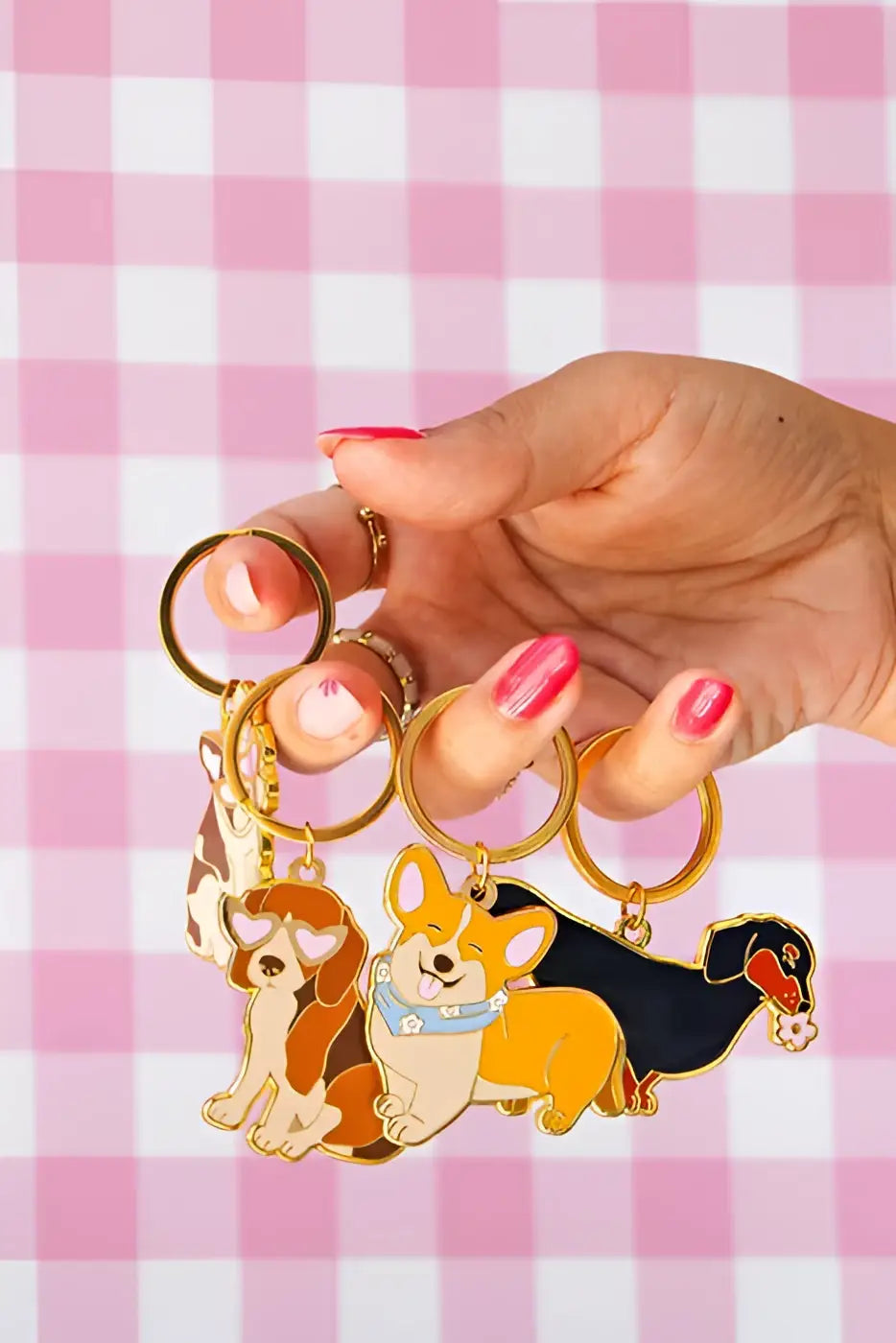 Main de main porte-clé corgi, compagnon fidèle ludique en émail