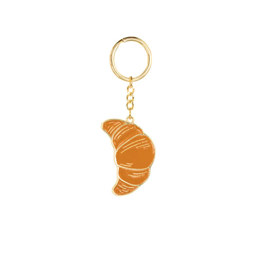Porte clé croissant en or émaillé avec design soigné de charme croissant détaillé