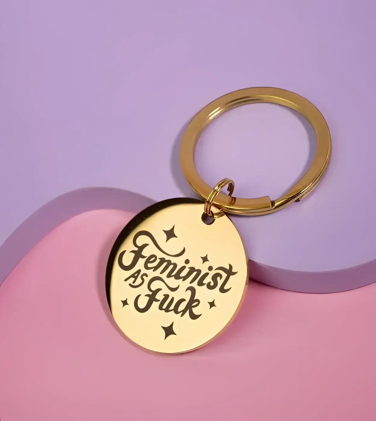 Porte-clé féministe as fuck en acier inoxydable doré