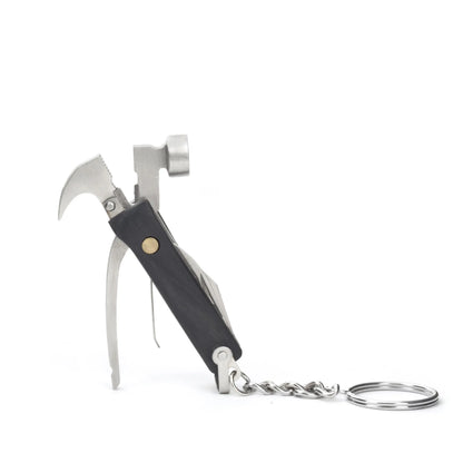 Petit marteau porte-clé multifonction noir et argent avec poignée texturée
