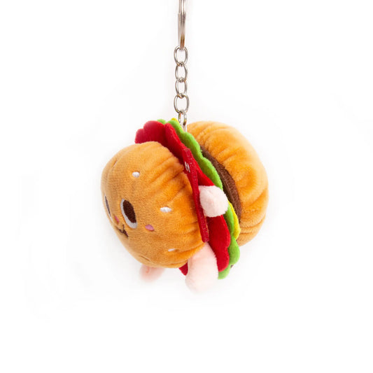 Porte-clé peluche burger orange mignon avec toppings et visage amusant