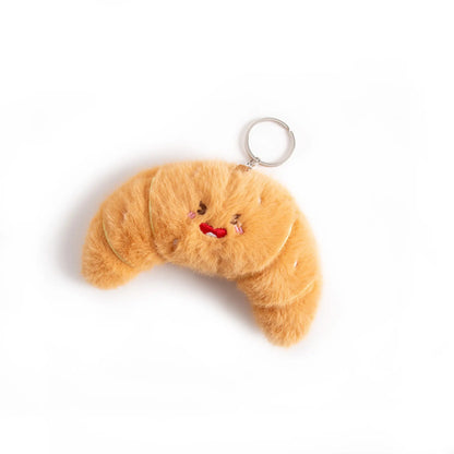 Porte-clé peluche croissant doré-brun à texture douce, savoir-faire français