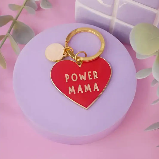 Porte-clé power mama en forme de cœur rouge avec or, parfait pour power mama