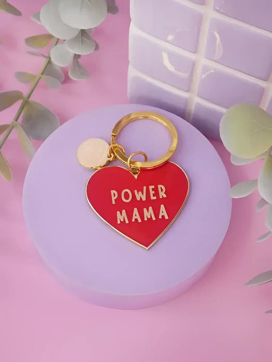 Porte-clé Power Mama cœur rouge métal doré émaillé pour femmes exceptionnelles