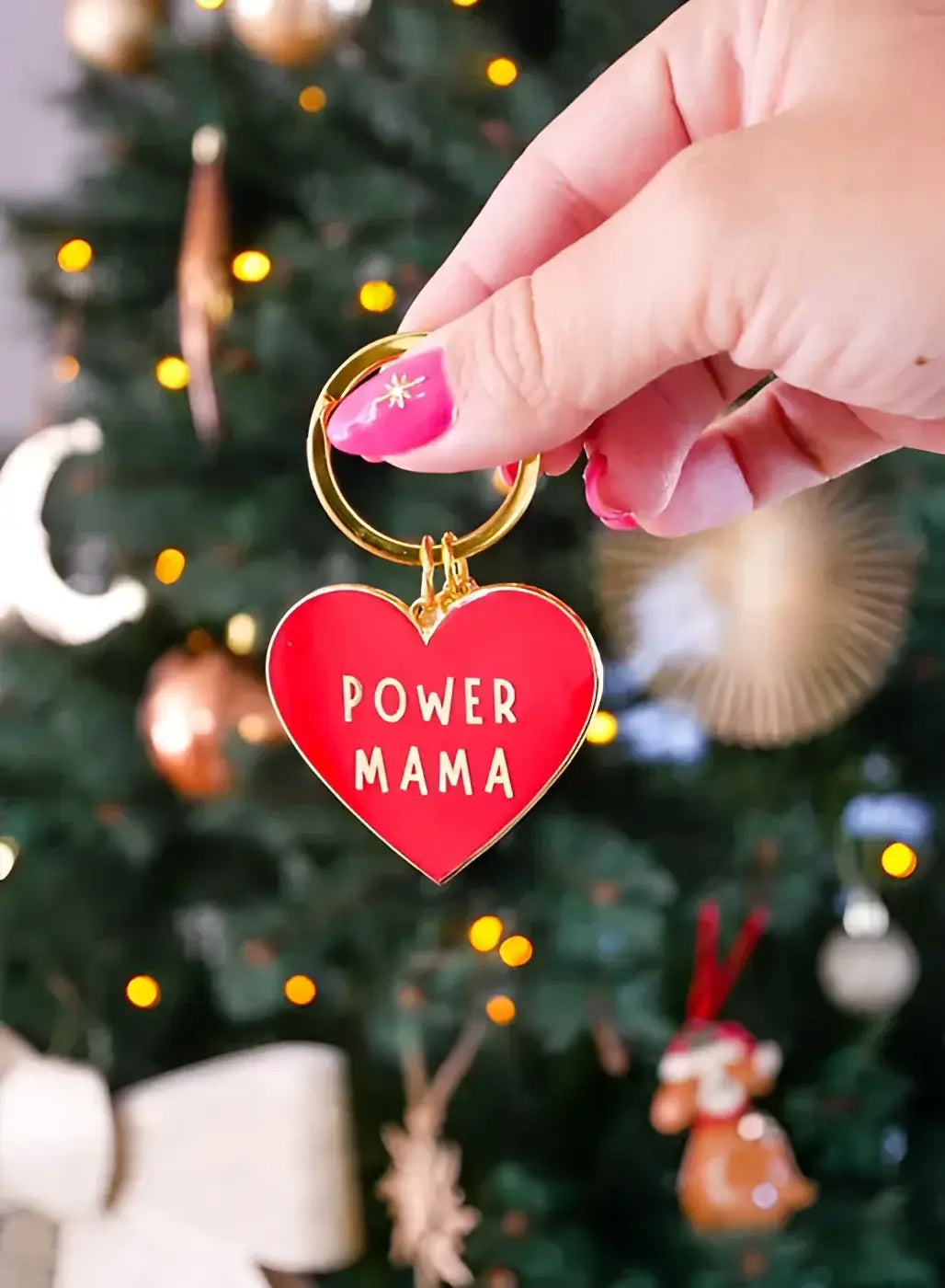 Porte-clé Power Mama cœur rouge métal doré émaillé pour femmes exceptionnelles