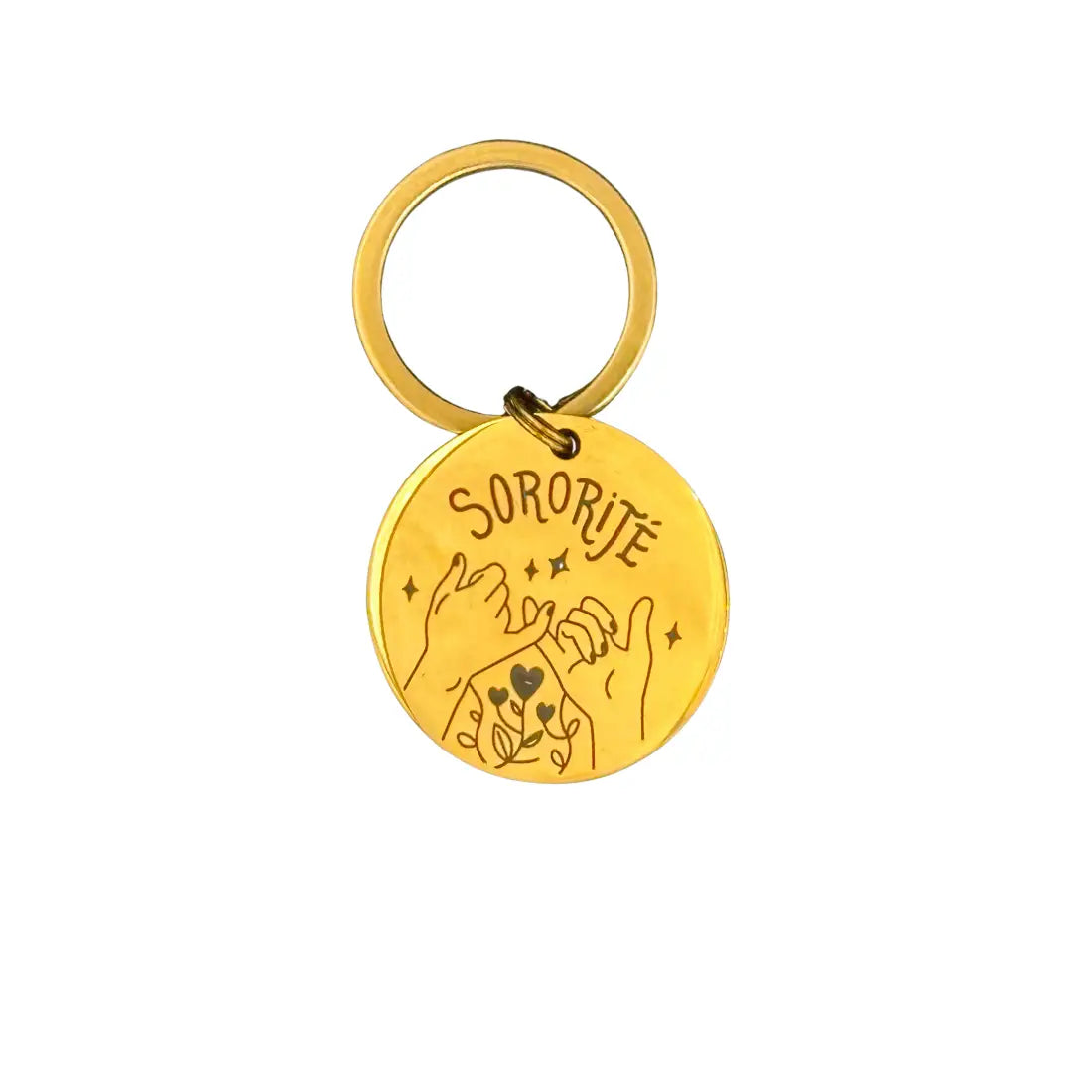 Porte-clé sororité en acier inoxydable doré pour solidarité féminine