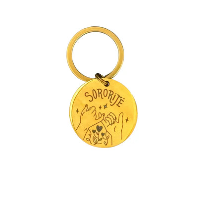 Porte-clé sororité en acier inoxydable doré pour solidarité féminine