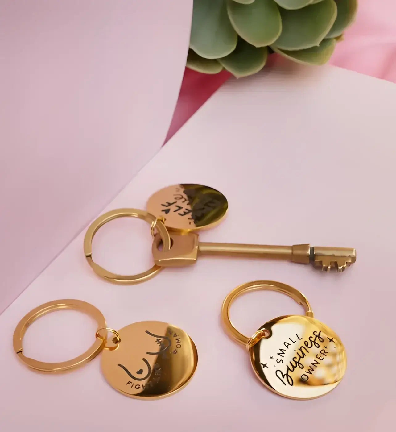 Porte-clé Survivor en inoxydable doré avec pendentifs circulaires