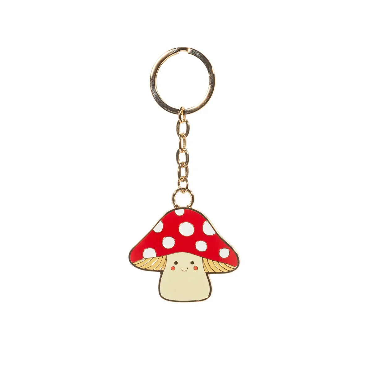 Porte-clés champignon à pois rouge et blanc, sourire charmant, finition brillante
