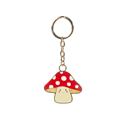 Porte-clés champignon à pois rouge et blanc, sourire charmant, finition brillante