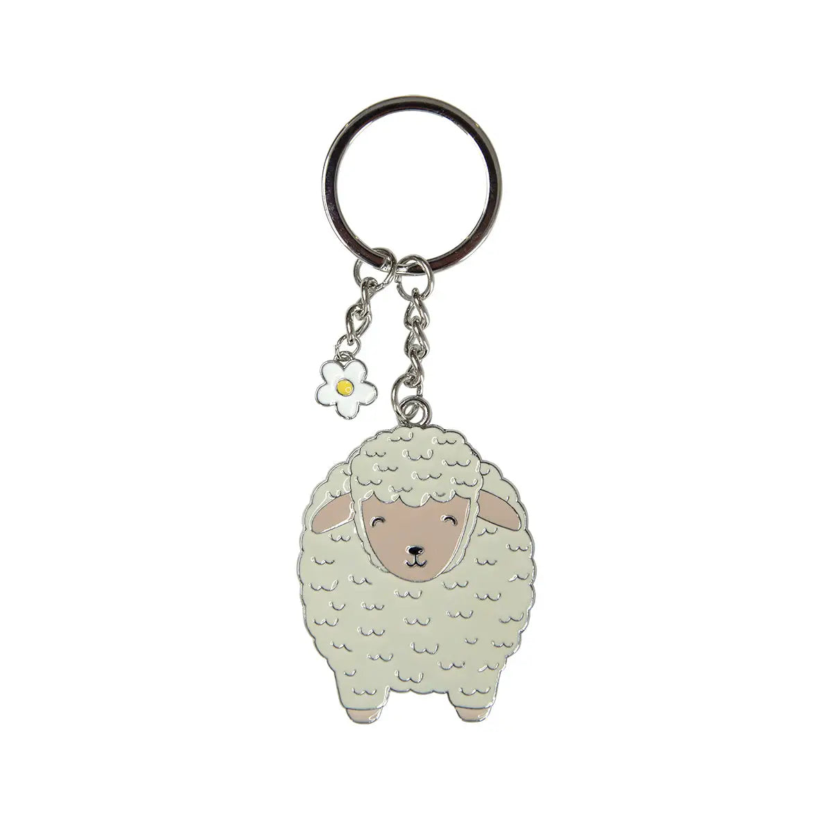 Porte-clés mouton en émail blanc mignon avec marguerite, touche douce idée cadeau
