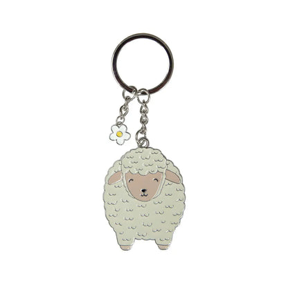 Porte-clés mouton en émail blanc mignon avec marguerite, touche douce idée cadeau