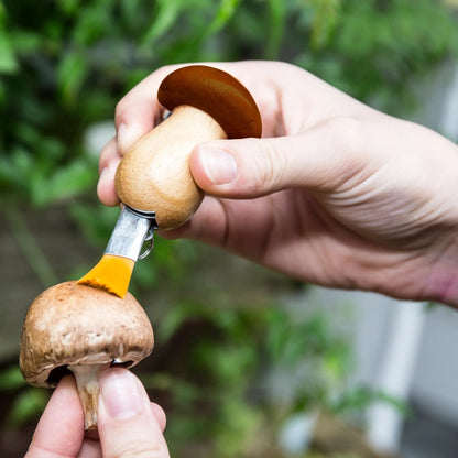 Porte-clés outil champignon en bois avec poils orange