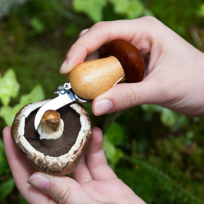 Porte-clés outil champignon en bois noble et lame argentée