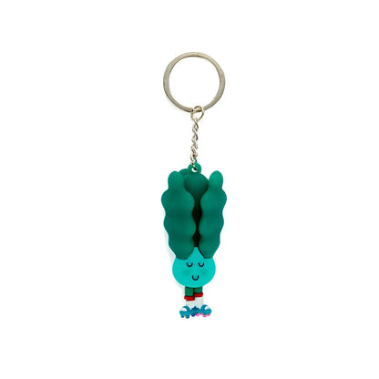 Porte-clés Ramen Choi Choi cactus souriant teal et vert avec chaussures rouges