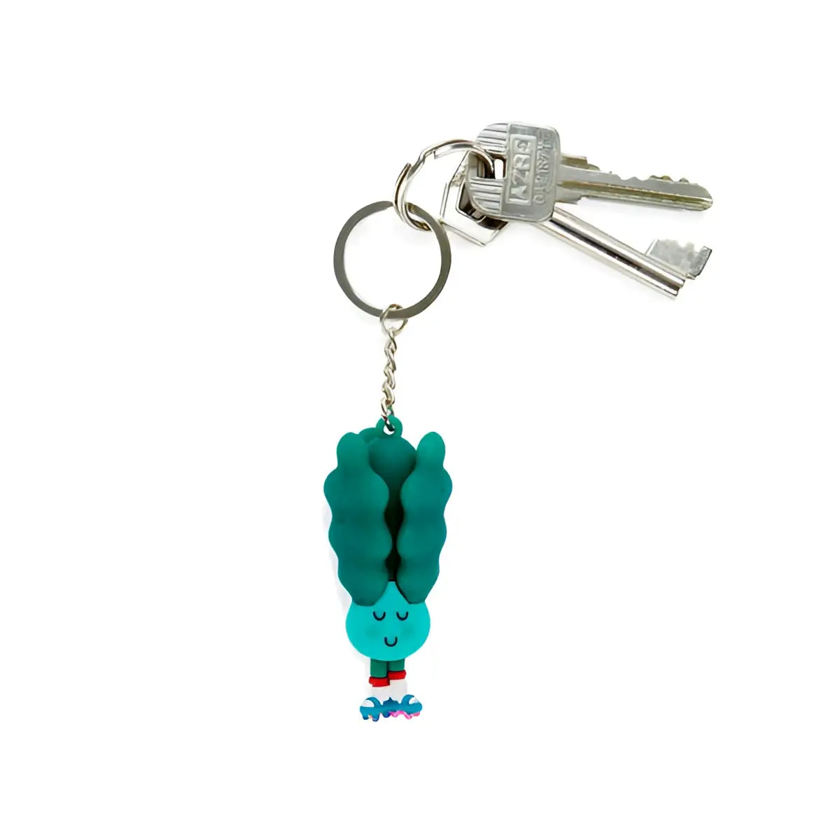 Porte-clés Ramen Choi Choi : cactus turquoise souriant avec chaussures rouges et woc