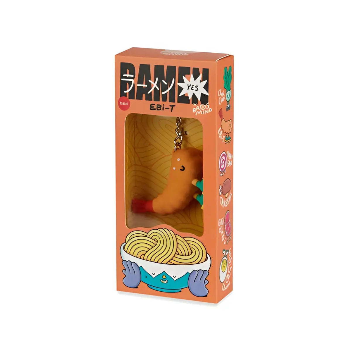 Porte-clés ramen ebi-t orange caoutchouté en boîte, culture japonaise