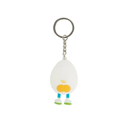 Porte-clés design Ramen Eggo : œuf blanc au jaune, ventre orange, pattes bleues, chaussures vertes