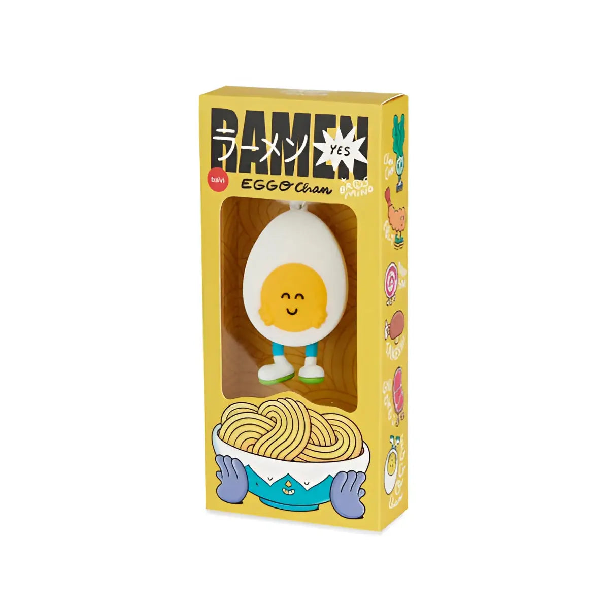 Porte-clés design Ramen Eggo : charm œuf mignon jaune et blanc souriant