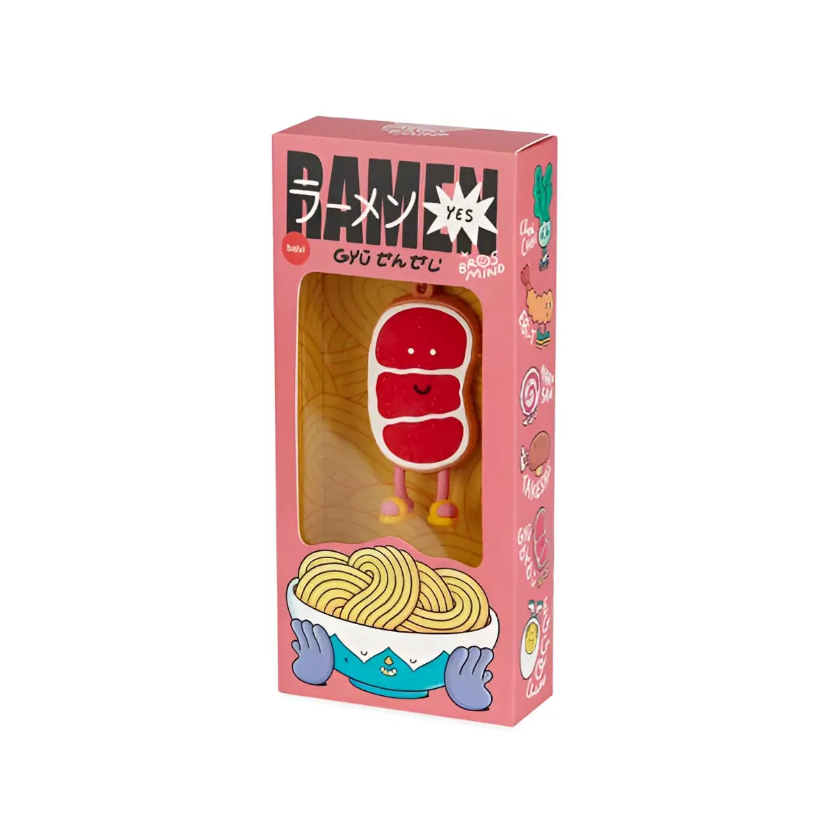 Porte-clés Ramen Gyū Sensei : figurine rose et blanche sourire