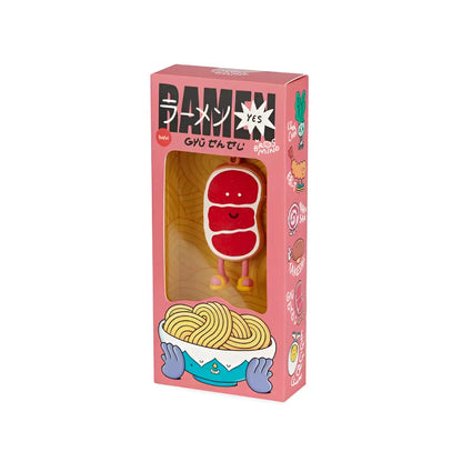 Porte-clés Ramen Gyū Sensei : figurine rose et blanche sourire