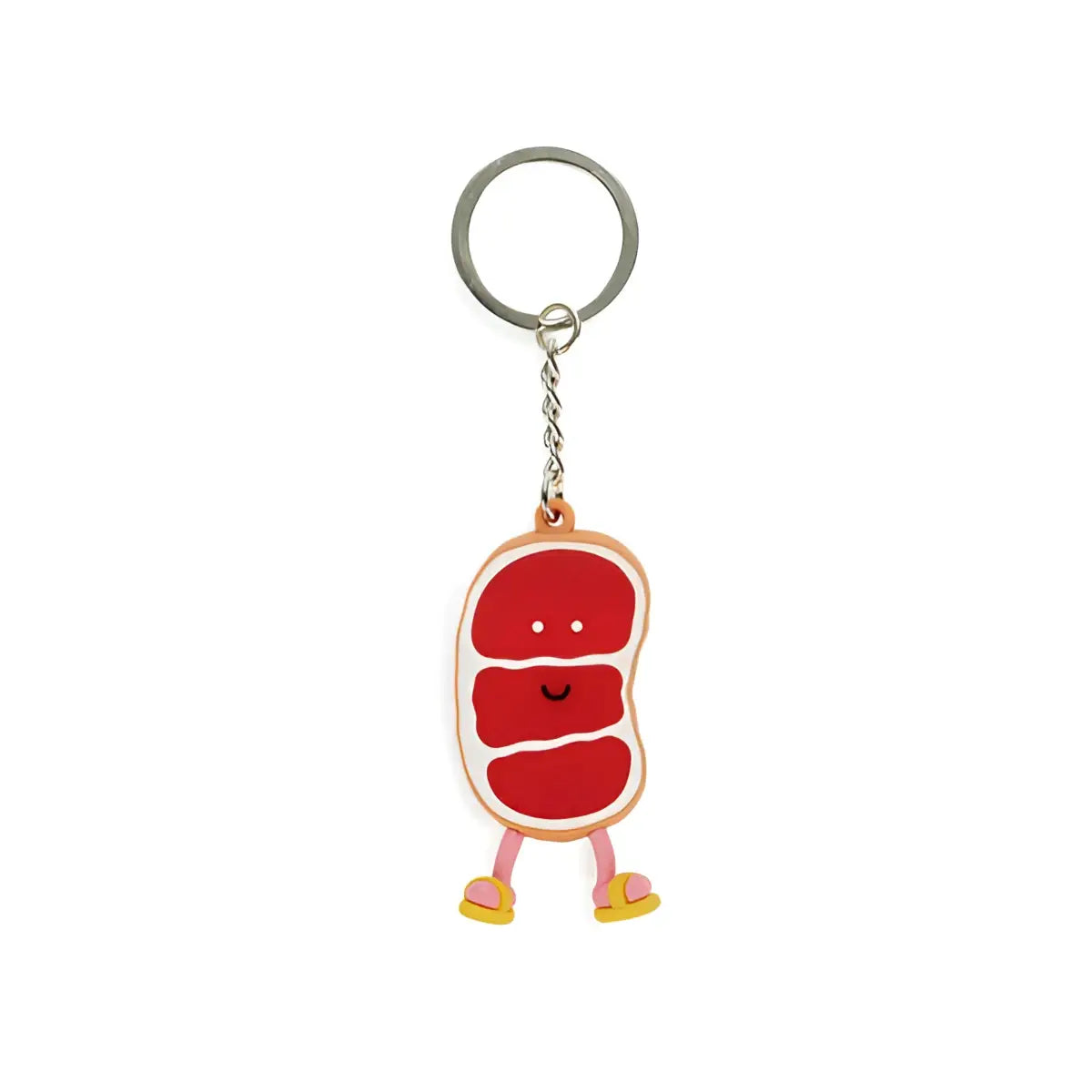Porte-clés Ramen Gyū Sensei : steak cartoon souriant aux jambes roses