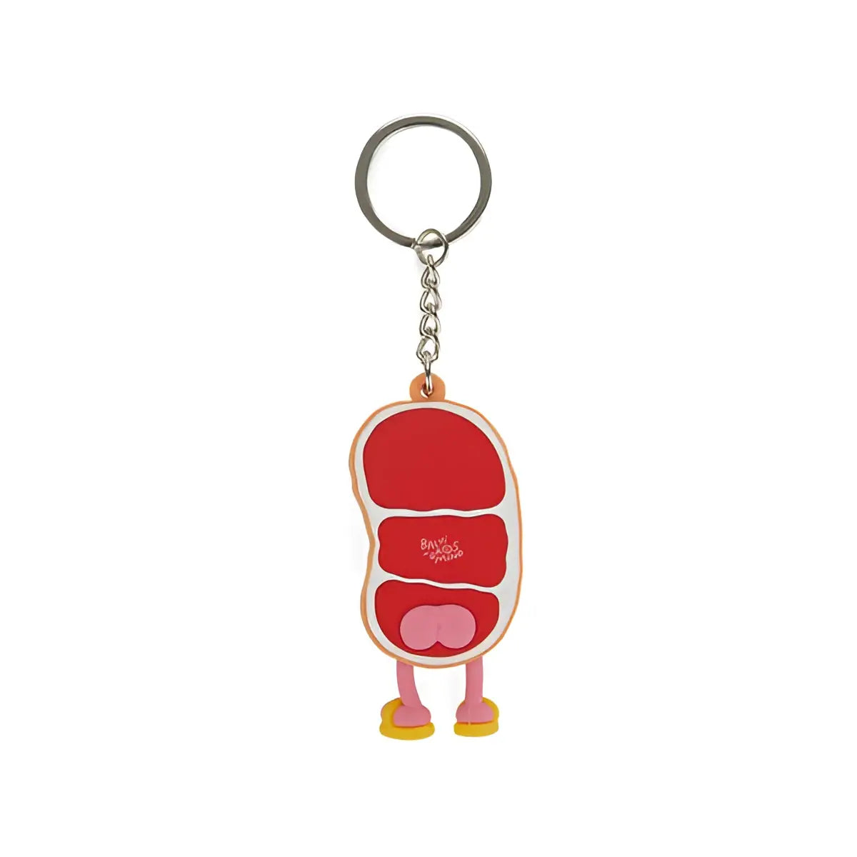Porte-clés Ramen Gyū Sensei : steak cartoon rouge et rose avec chaussures jaunes