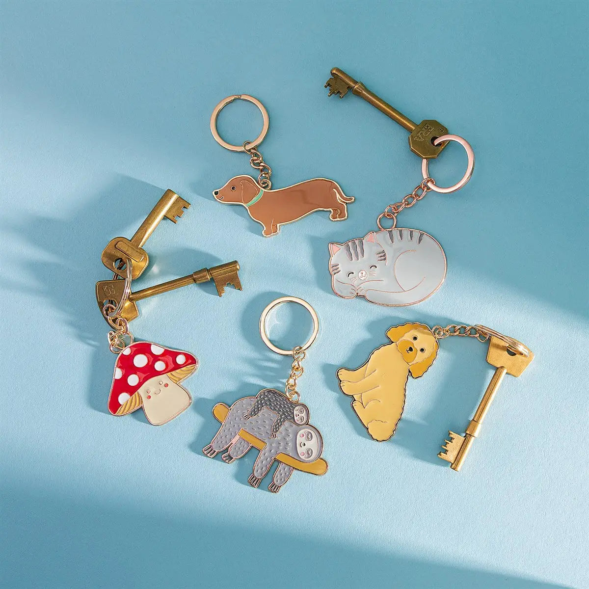 Porte-clés teckel mignons en émail, design unique d’animaux pastels