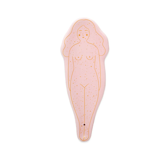 Porte encens woman body en céramique rose, forme féminine rose tachetée avec contour doré