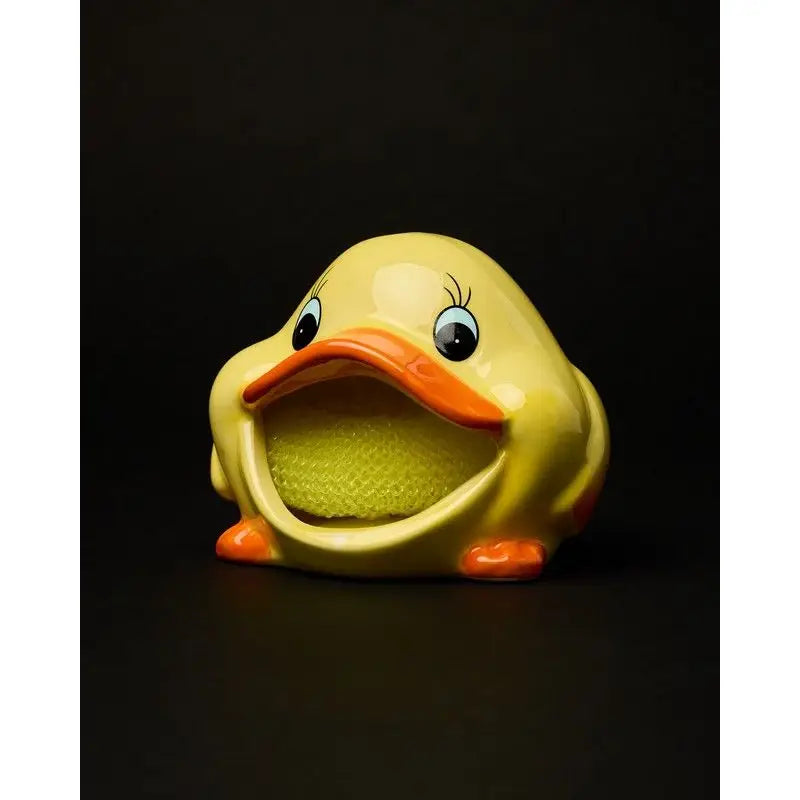 Porte-éponge canard jaune en céramique avec bec orange, résistance à l’humidité