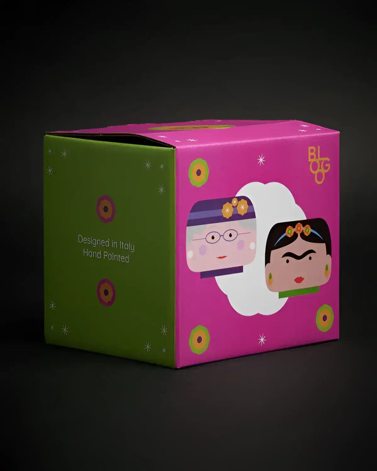 Porte-éponge revisite Frida Kahlo, dimension artistique en carton rose-vert Blogo