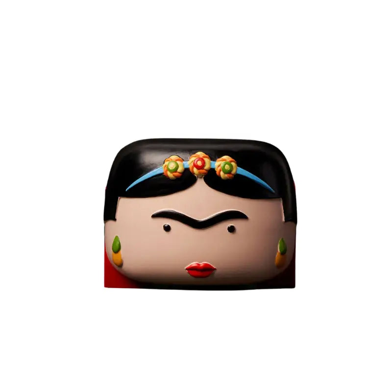 Porte-éponge Frida Kahlo revisité en céramique noire glossy, dimension artistique florale